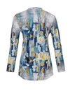 Dolcezza Paint Stroke Print V-Neck Top, Blue Multi