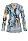 Dolcezza Paint Stroke Print V-Neck Top, Blue Multi