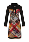 Dolcezza Bold Print Drawstring Neckline Mini Dress, Black