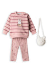 Ebita Baby Girl Bunny Sweater Legging And Bag Set, Pink