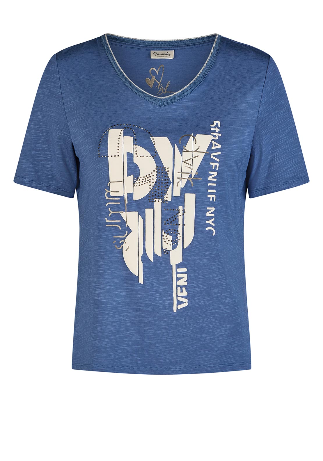 Barbara Lebek Embellished V Neck T Shirt, Navy