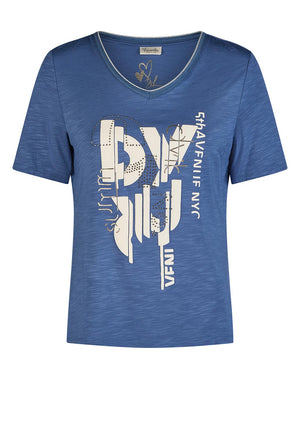 Barbara Lebek Embellished V Neck T Shirt, Navy