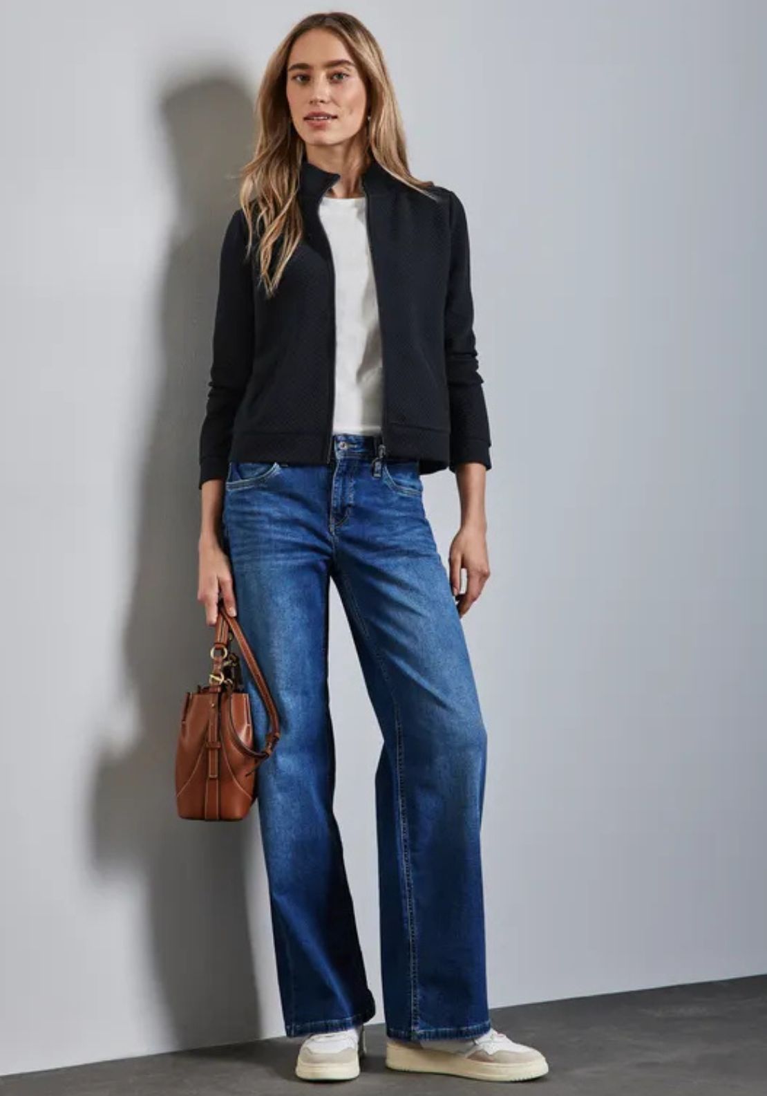 Street One Waffle Zipped Jacket, Navy