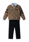 Hashtag Mini Boy Shirt Jumper and Chino Set, Brown
