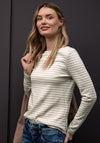 Street One Long Sleeve Basic Striped Top, Beige