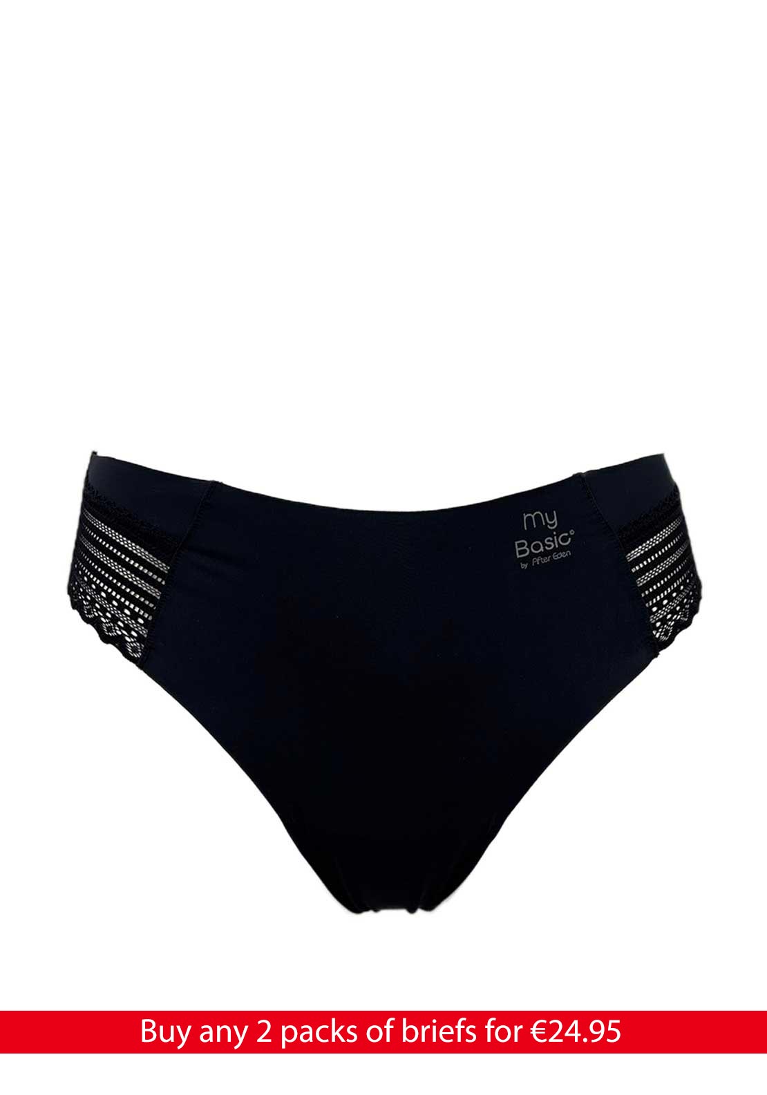 My Basic 3 Pack Lace Detail String, Black