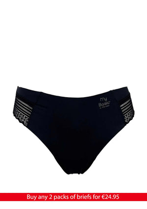 My Basic 3 Pack Lace Detail String, Black