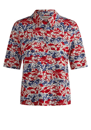 Barbara Lebek Floral Print Polo T Shirt, Red