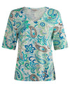 Barbara Lebek Paisley Print V Neck Top, Green Multi