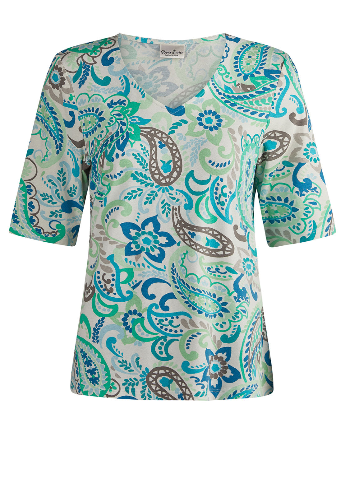 Barbara Lebek Paisley Print V Neck Top, Green Multi