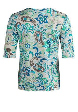Barbara Lebek Paisley Print V Neck Top, Green Multi