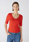 Oui V-Neck Cotton Blend T-Shirt, Aura Orange