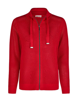 Barbara Lebek Crochet Knit Zipped Cardigan, Red