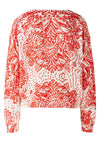 Oui Round Neck Ornate Print Cotton Sweater, Off-White & Red
