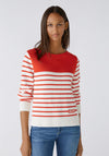 Oui Side Slit Striped Cotton Sweater, Red & White
