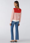 Oui Side Slit Striped Cotton Sweater, Red & White