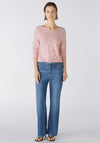 Oui Curved Hem Striped Top, Red & White