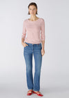Oui Round Neck Striped Top, Red & White