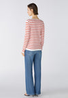 Oui Boat Neck Striped Cotton Top, Red & White