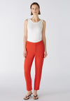 Oui High Rise Slim Leg Jersey Trouser, Red