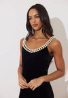 The 8th Sign Victorie Fishtail Velvet with Pearl Detail Midi Dress, Black