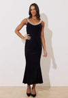 The 8th Sign Victorie Fishtail Velvet with Pearl Detail Midi Dress, Black