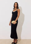 The 8th Sign Victorie Fishtail Velvet with Pearl Detail Midi Dress, Black