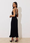 The 8th Sign Victorie Fishtail Velvet with Pearl Detail Midi Dress, Black