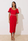 The 8th Sign Solana Embellished Belt Midi Dress, Red