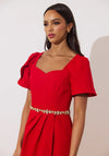 The 8th Sign Solana Embellished Belt Midi Dress, Red