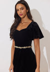 The 8th Sign Solana Embellished Belt Velvet Midi Dress, Black