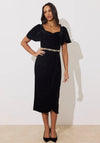 The 8th Sign Solana Embellished Belt Velvet Midi Dress, Black