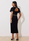 The 8th Sign Solana Embellished Belt Velvet Midi Dress, Black