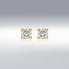 9 Carat Gold White CZ Stud Earrings, Yellow Gold