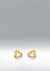 9 Carat Gold Two-Tone Knot Stud Earrings, Yellow Gold & Silver