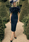 Veni Infantino Midi Dress And Feathered Cape, Navy