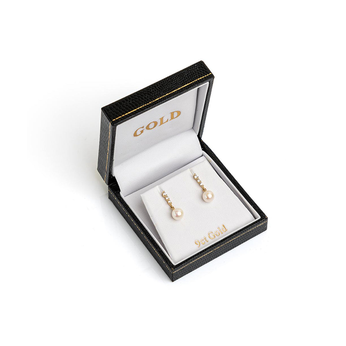 9 Carat Gold CZ Drop Pearl Earrings, Gold