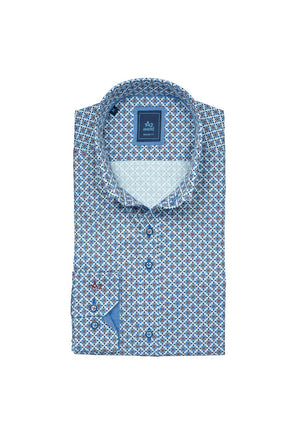 Andre A2 Bari Geo Print Long Sleeve Shirt, Blue & Burgundy