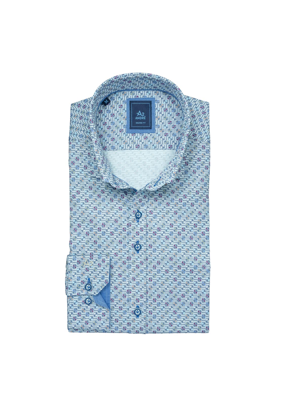 Andre A2 Riga Geo Print Long Sleeve Shirt, Blue & Burgundy