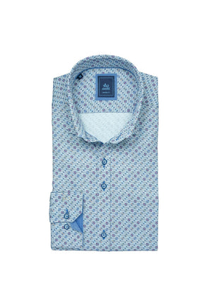 Andre A2 Riga Geo Print Long Sleeve Shirt, Blue & Burgundy