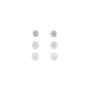 Absolute 3 Pack CZ Mix Stud Earrings, Silver