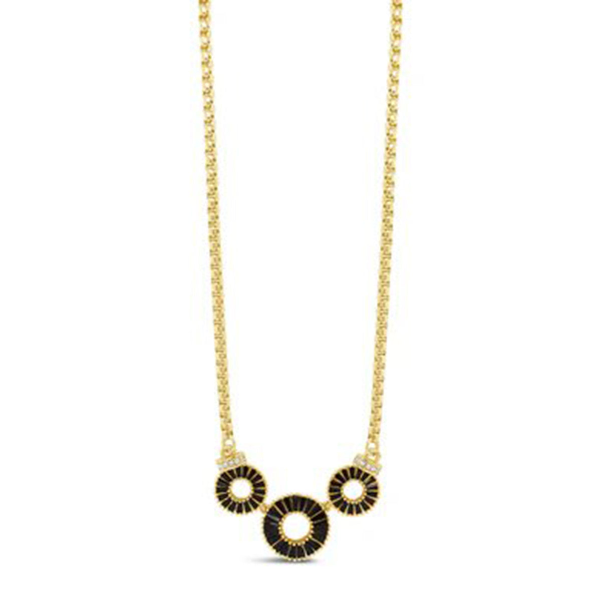 Absolute Black Circle Trio Necklace, Gold