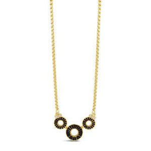 Absolute Black Circle Trio Necklace, Gold