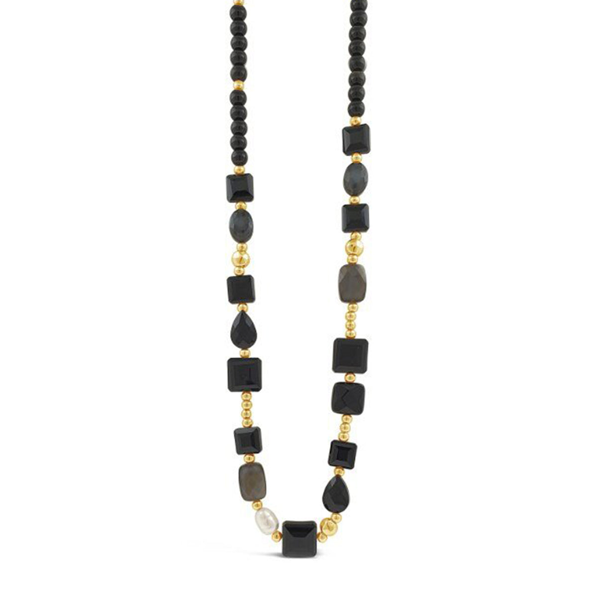 Absolute Black & Pearl Beaded Necklace, Gold