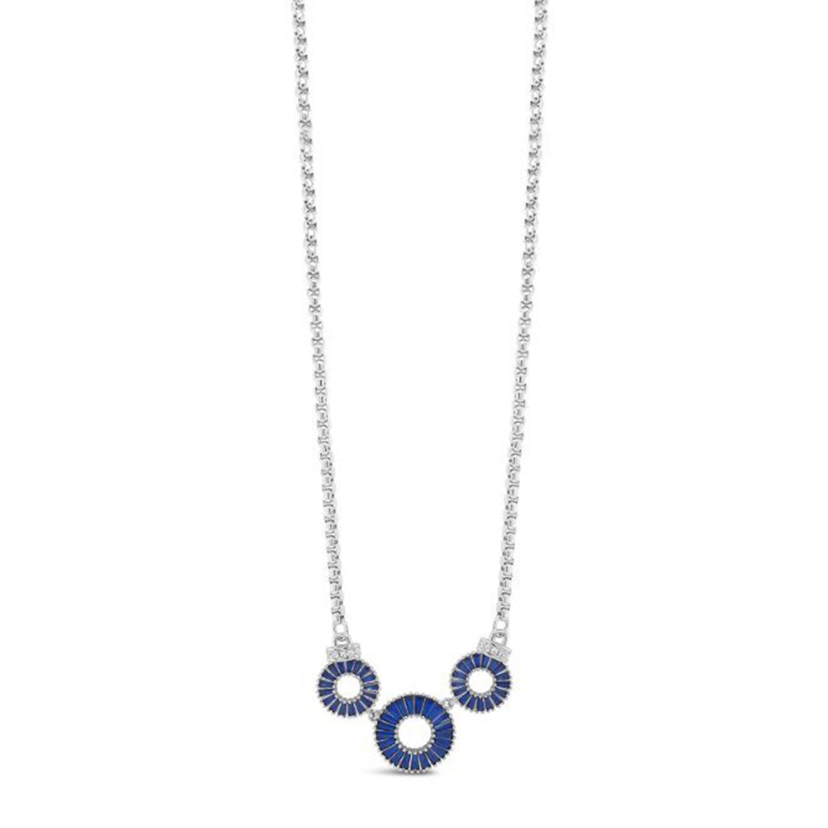 Absolute Blue Circle Trio Necklace, Silver
