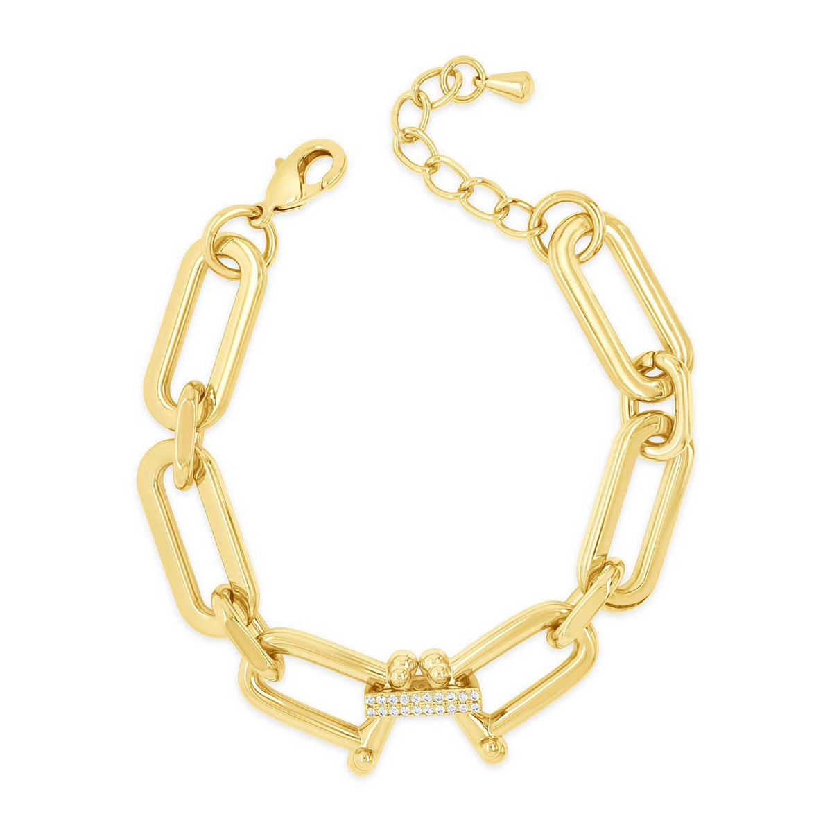 Absolute Chunky Oval CZ Link Bracelet, Gold