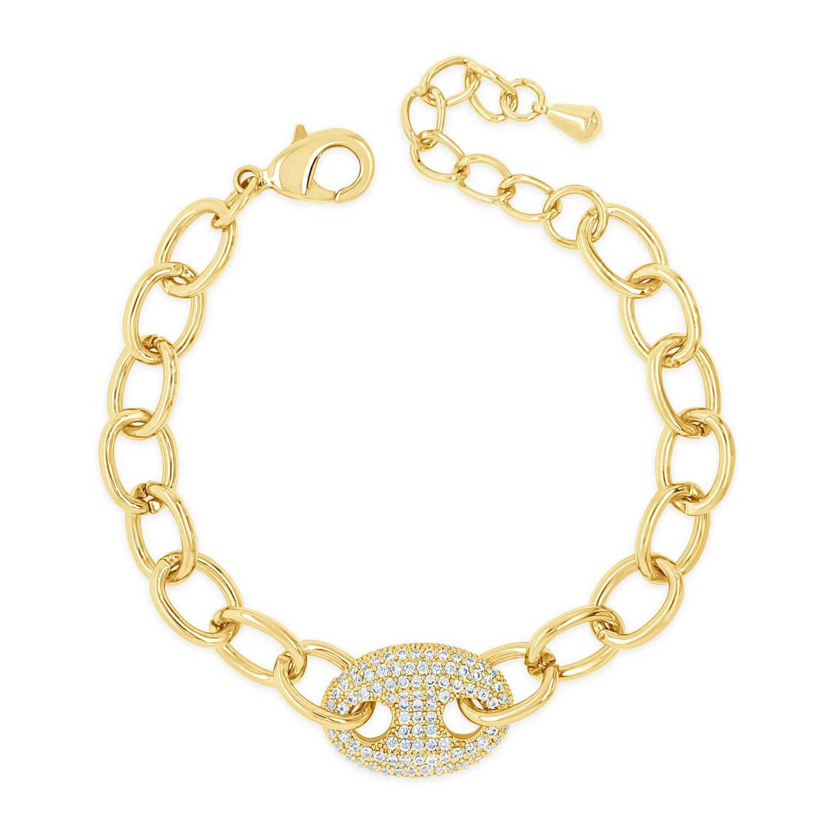 Absolute CZ Oval Disc Chain Link Bracelet, Gold