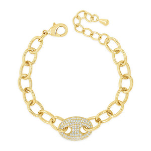 Absolute CZ Oval Disc Chain Link Bracelet, Gold