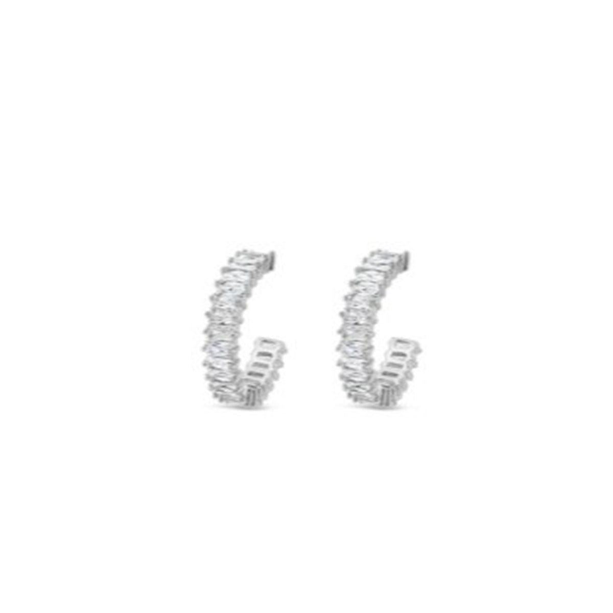 Absolute CZ Baguette Half Hoops, Silver