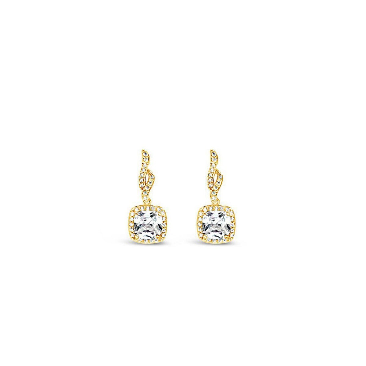 Absolute CZ Cushion Drop Earrings, Gold